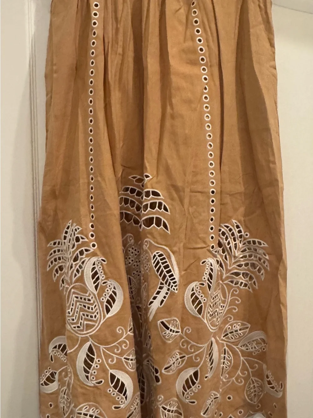 FARM Rio Tan Maxi Skirt with White Cutwork Embroidery - Picture 6 of 6